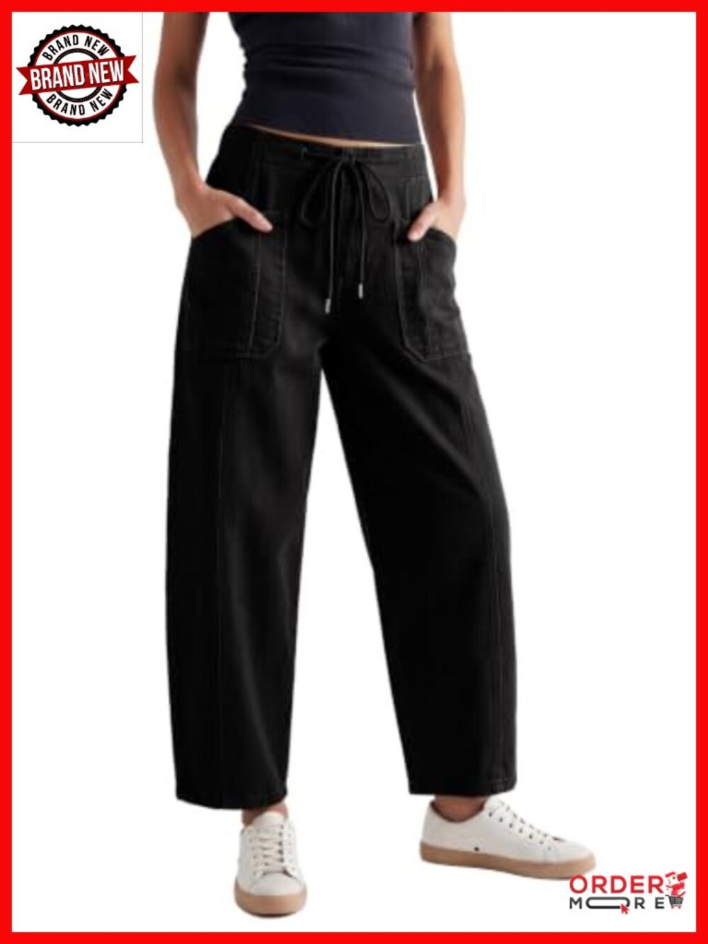 Dokotoo Women's Barrel Jeans Mid Rise Loose Fit Denim Pants with Pockets